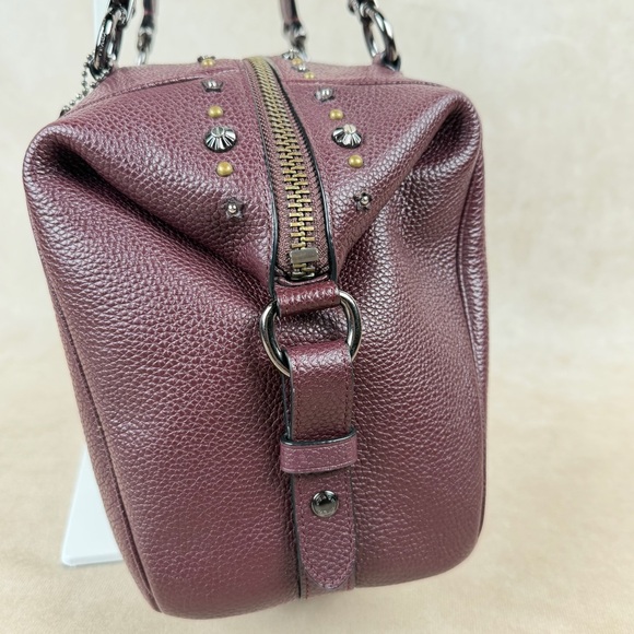 Coach Primrose Willow Floral Appliqué Leather Satchel Oxblood Gunmetal Hardware - Picture 13 of 17